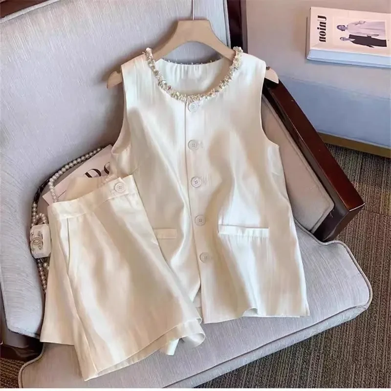 小香风无袖套装女夏季2025新款气质通勤高级感背心休闲短裤两件套