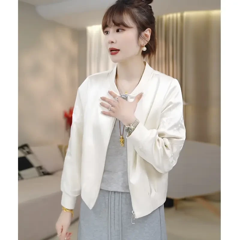 2025春秋流行刺绣微光缎显瘦气质棒球服上衣女外套