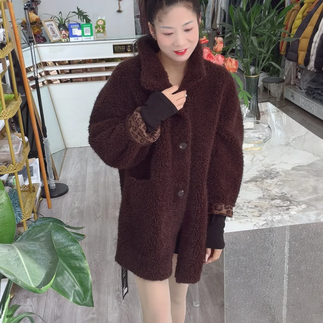 毛毛外套女冬季皮毛一体环保皮草保暖立领中长款宽松羊羔毛大衣