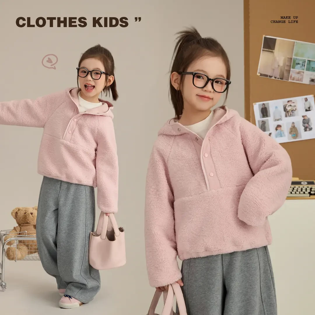 女童秋冬季加绒卫衣2025新款儿童冬季连帽衫中大童女孩冬装上衣潮