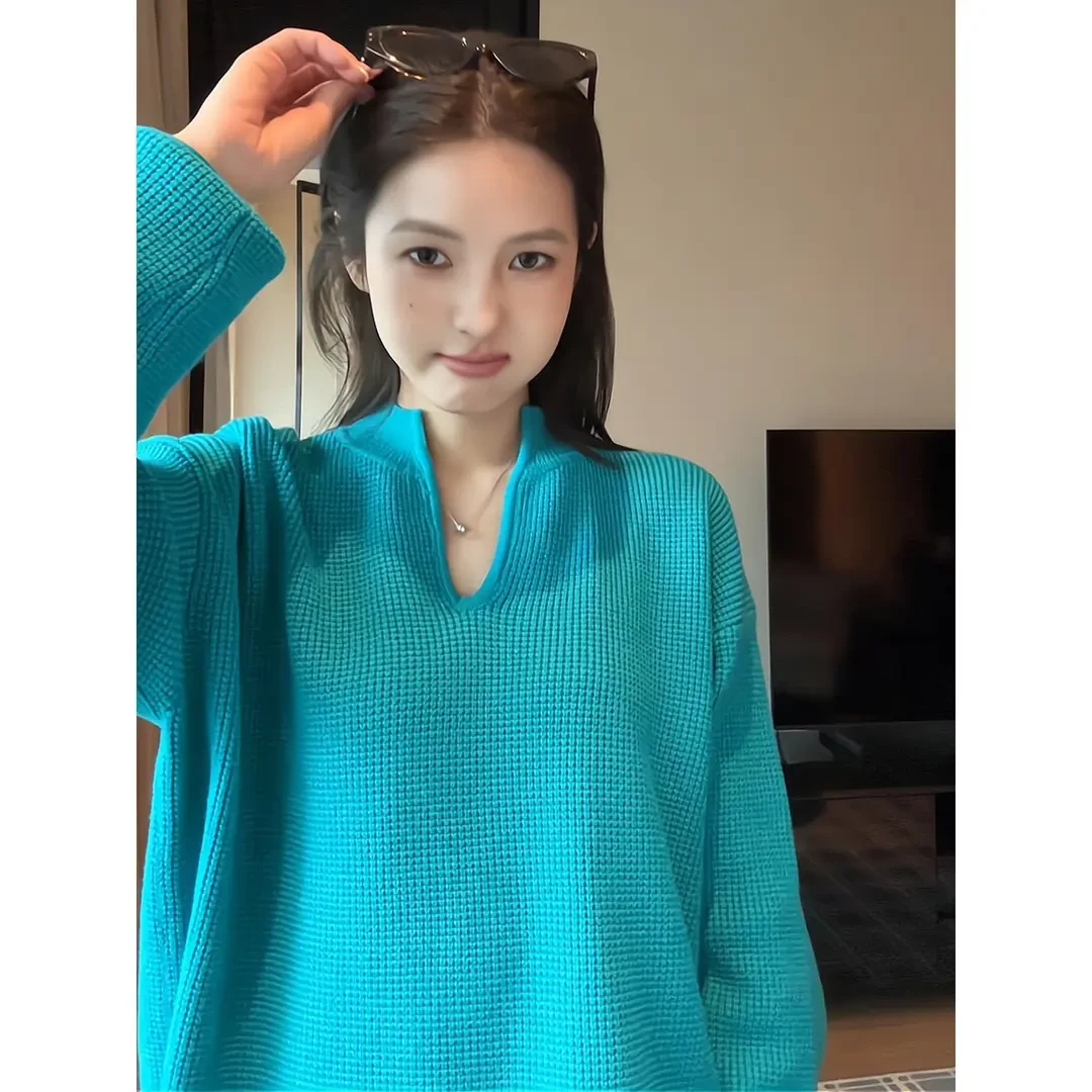 秋季法式纯欲慵懒风女装长袖针织衫软糯毛衣上衣宽松牛仔阔腿裤子