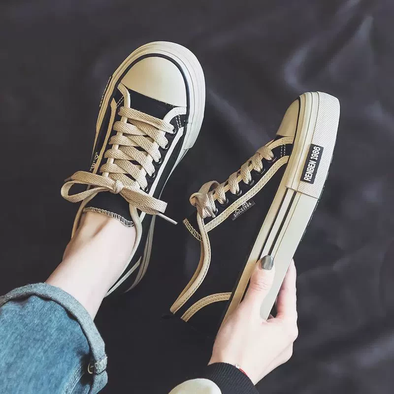 人本帆布鞋女春季薄款2025年新款女鞋百搭透气厚底增高休闲板鞋子