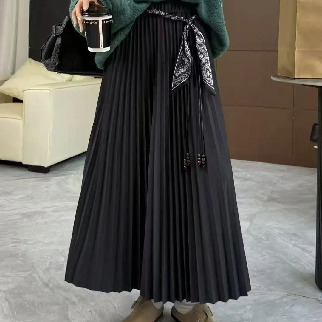 夏季高腰显瘦纯色垂感半身裙气质百搭时尚薄款