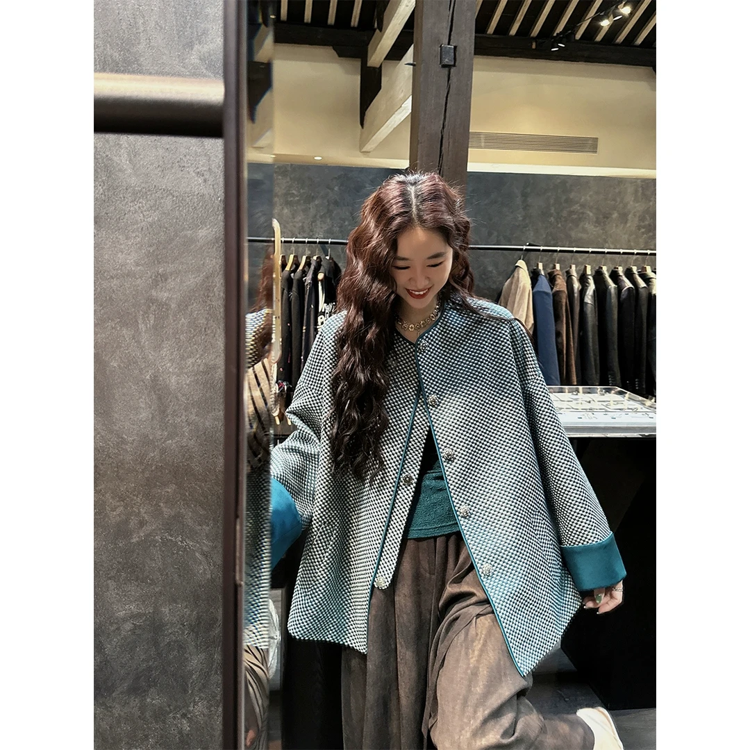 三吉黑花【江畔】设计款新中小香外套