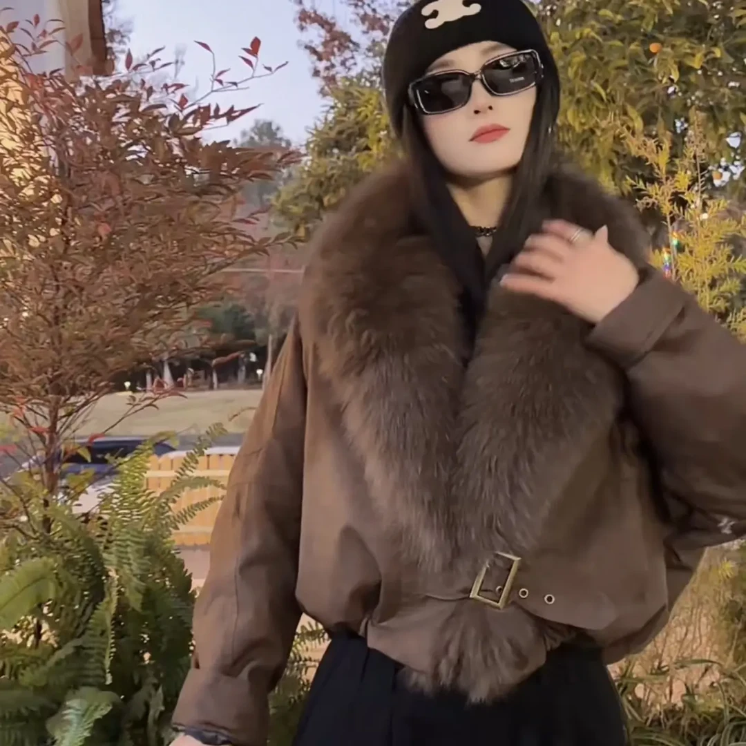 【缪大大笑笑力推】5981新品时尚大毛领短款冬季羽绒派克外套