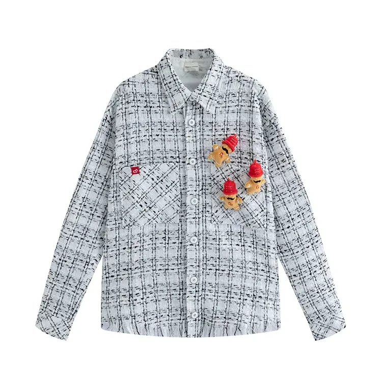 CharlieLuciano时尚百搭格子小香风姜饼人玩偶粗花呢衬衫