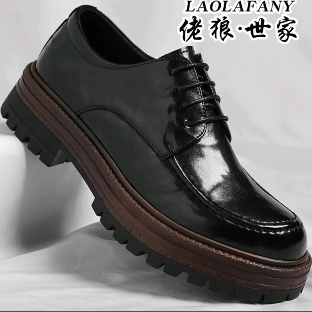 佬狼世家正品英伦男鞋复古港风休闲皮鞋正装大头系带厚底伴郎鞋子