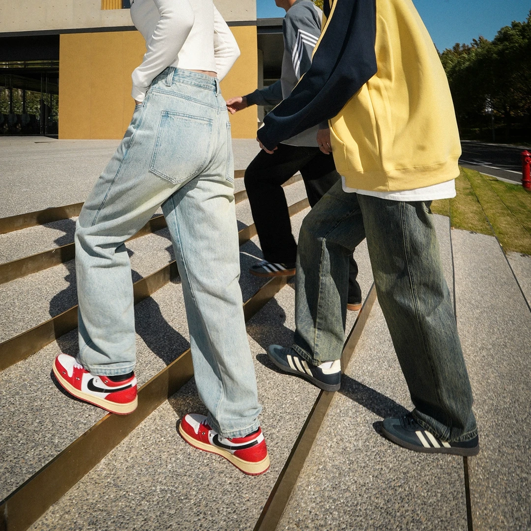 lemanism美式复古做旧水洗牛仔裤男款2025春季季直筒裤子休闲长裤