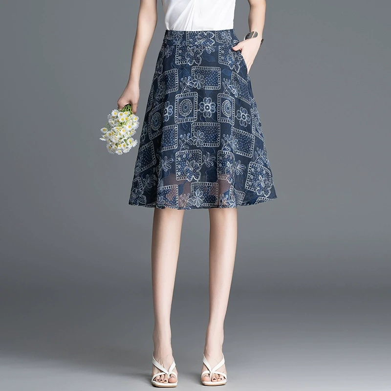 小个子洋气半身裙女夏季2025新款高腰显瘦印花裙子垂感短裙a字裙