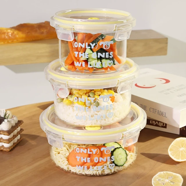 新款玻璃保鲜盒微波炉加热专用餐盒上班族圆形饭盒轻薄密封便当盒