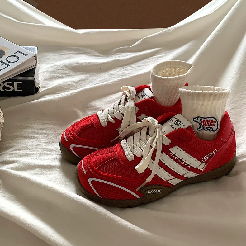 韩国复古小众厚底红色德训鞋女小众不撞款ins超火港风休闲鞋潮