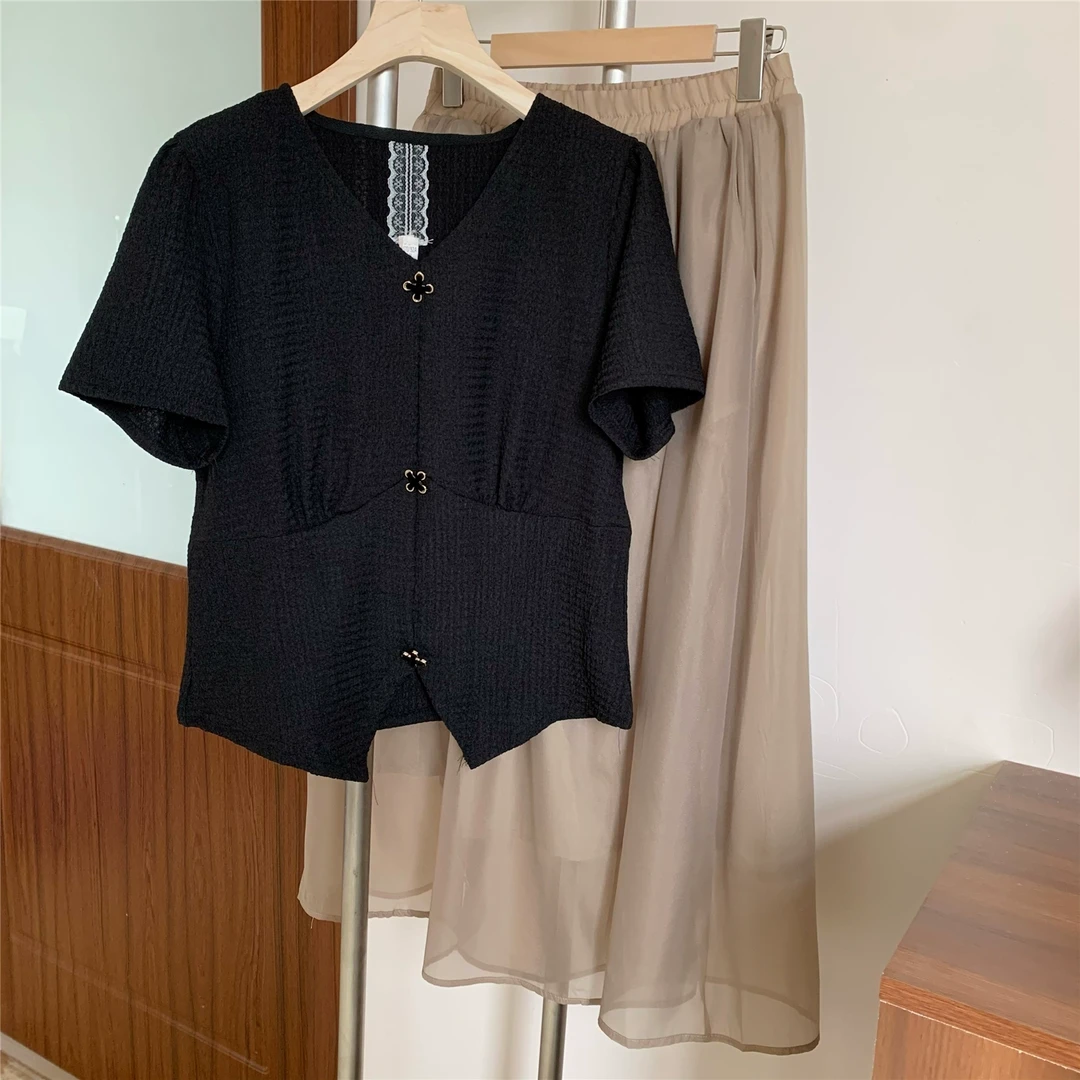 妈妈夏装两件套连衣裙2025新款半身裙套装中老年女装洋气短袖上衣