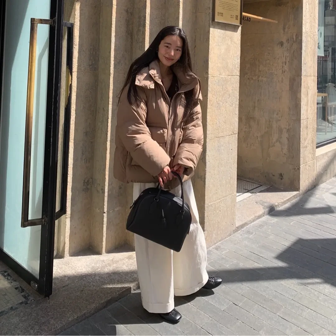韩国制造白鸭绒立领泡芙羽绒服