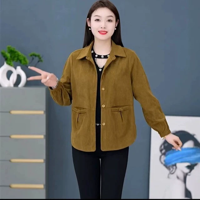 妈妈装灯芯绒上衣外套女春秋季新款中老年休闲宽松减龄夹克短开衫