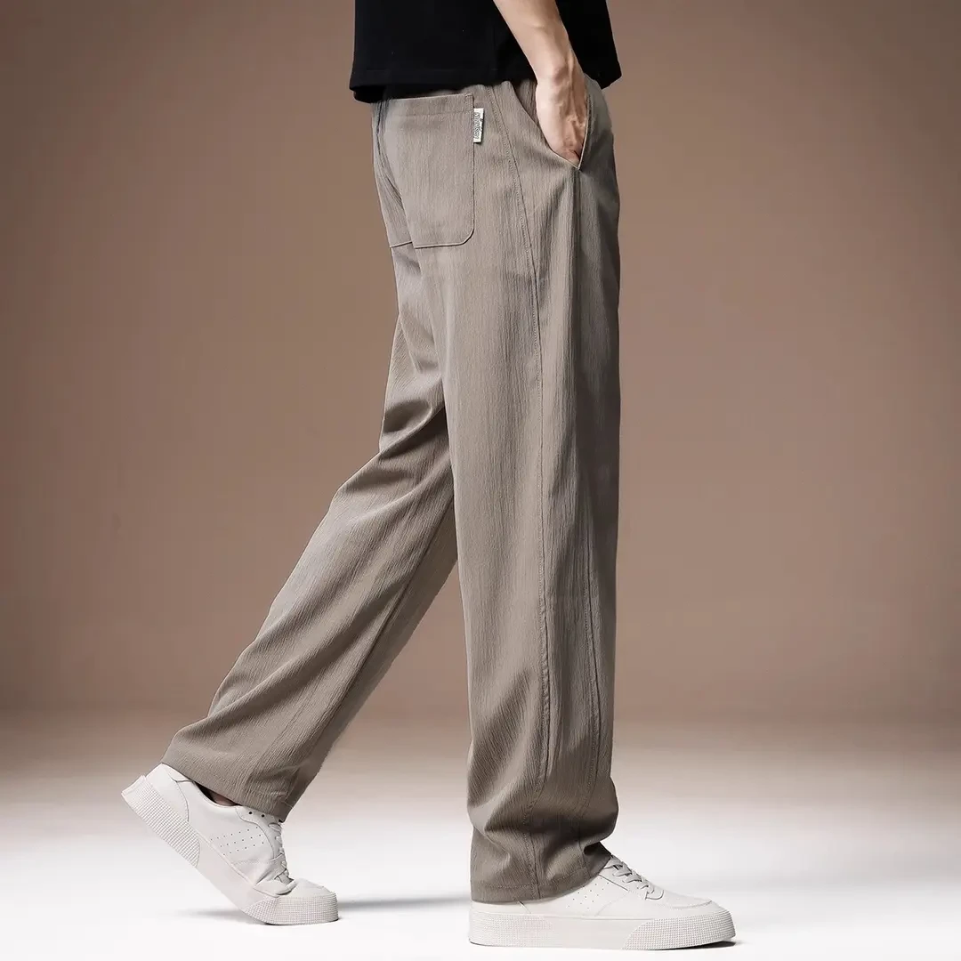 Cebrodz夏季薄款冰丝弯刀休闲裤男士高端宽松垂感百搭直筒潮牌裤