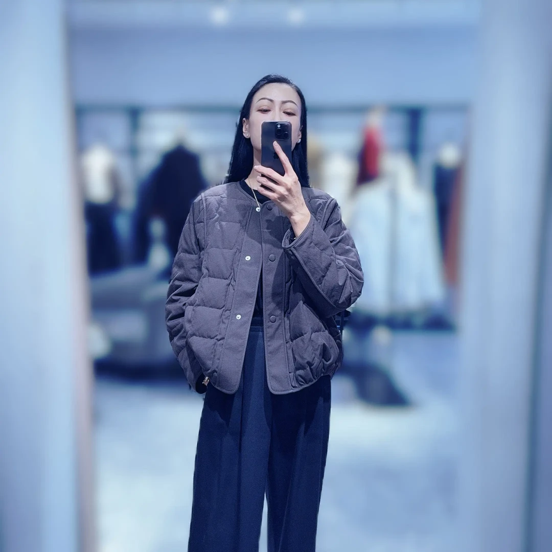 短款保暖圆领菱格纹白鹅绒女冬季时尚百搭外套