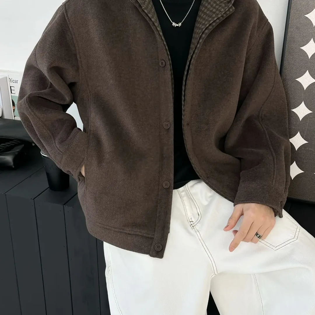 实体店年货款绵羊毛男士加厚连帽拼接休闲外套夹克潮流百搭6618