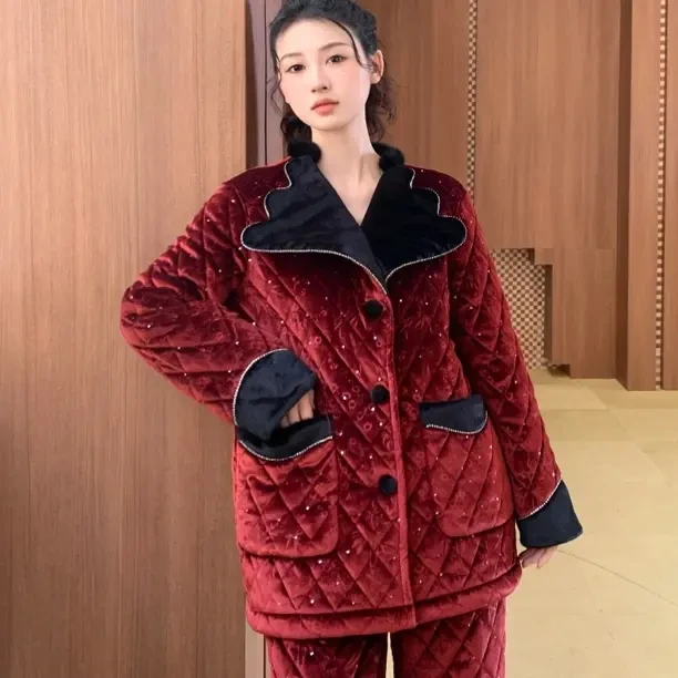 原艾慕优MU一缕暮色秋冬新款加厚保暖时尚外穿短款女士家居服睡衣