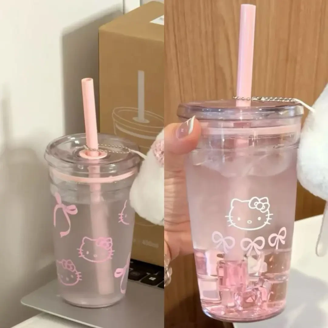 小红书同款kitty猫吸管吸管杯高颜值可爱少女水杯学生便携随行杯