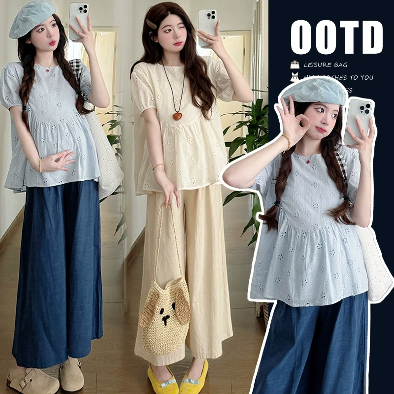 孕妇装2025新款夏季套装时尚洋气时髦上衣半身裙孕妈穿搭两件套潮