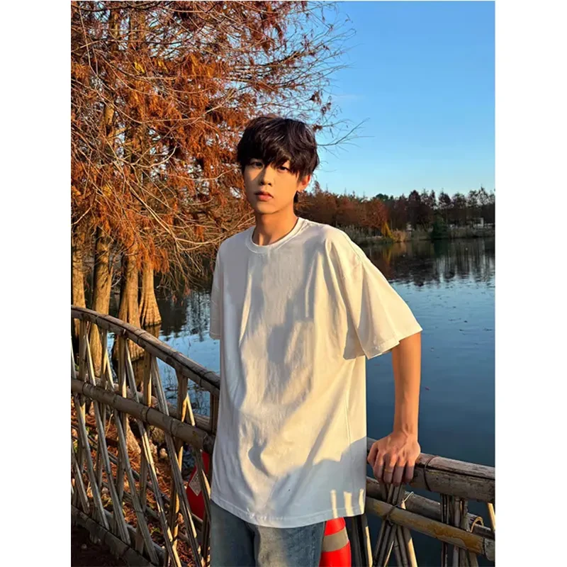 纯白色300g高克重磅短袖T恤男精梳棉二本针打底衫基础款夏季体恤