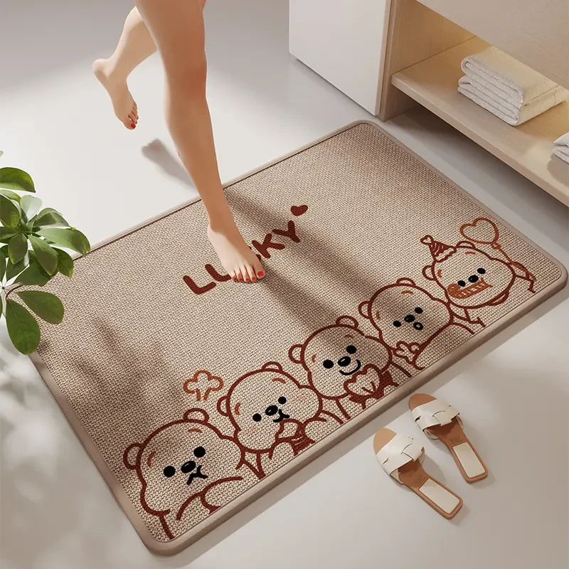 卡通浴室地垫仿亚麻吸水垫子卫生间厕所门口防滑脚垫免洗地毯门垫