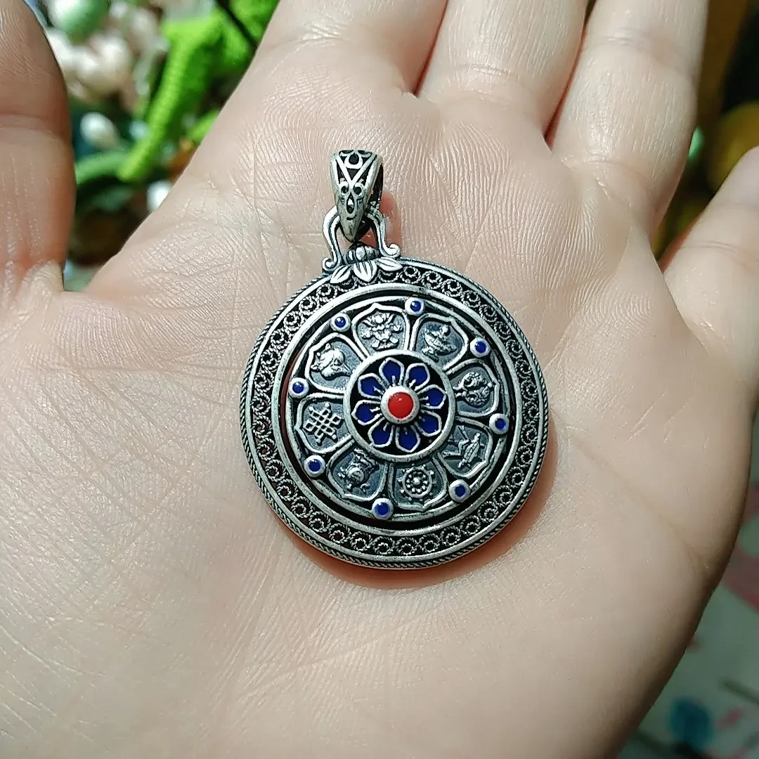 足银银制品 八宝罗盘足银吊坠