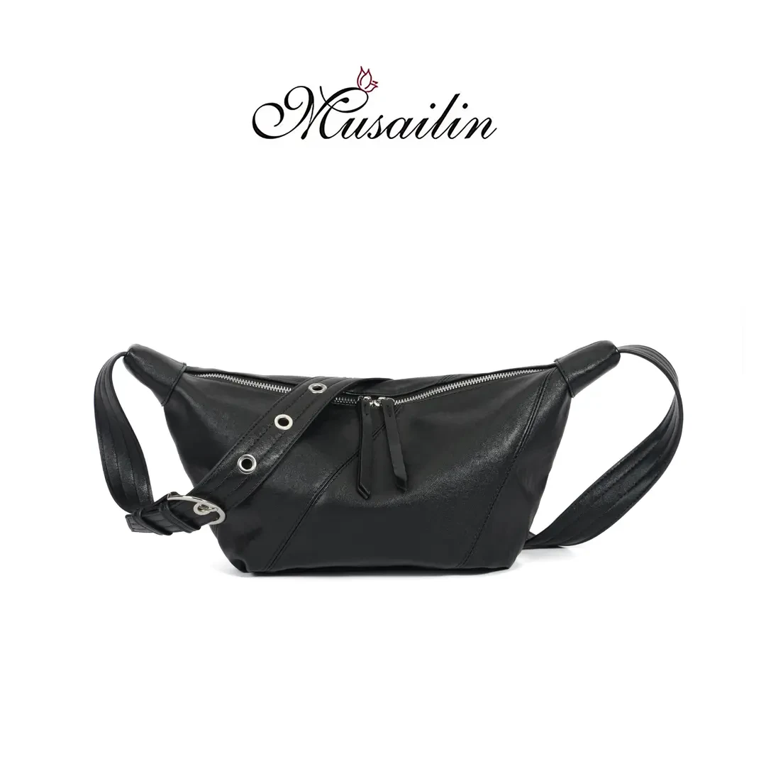 【MUSAILIN/牧赛琳】春夏时尚百搭女士单肩斜挎包饺子包M-61894黑色