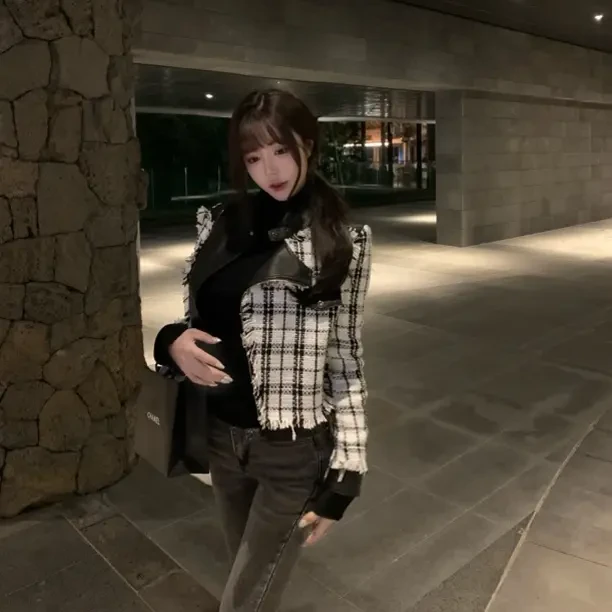 Liuu嘻嘻阿韩韩小香风短款上衣女秋冬季节气质复古修身型夹棉外套