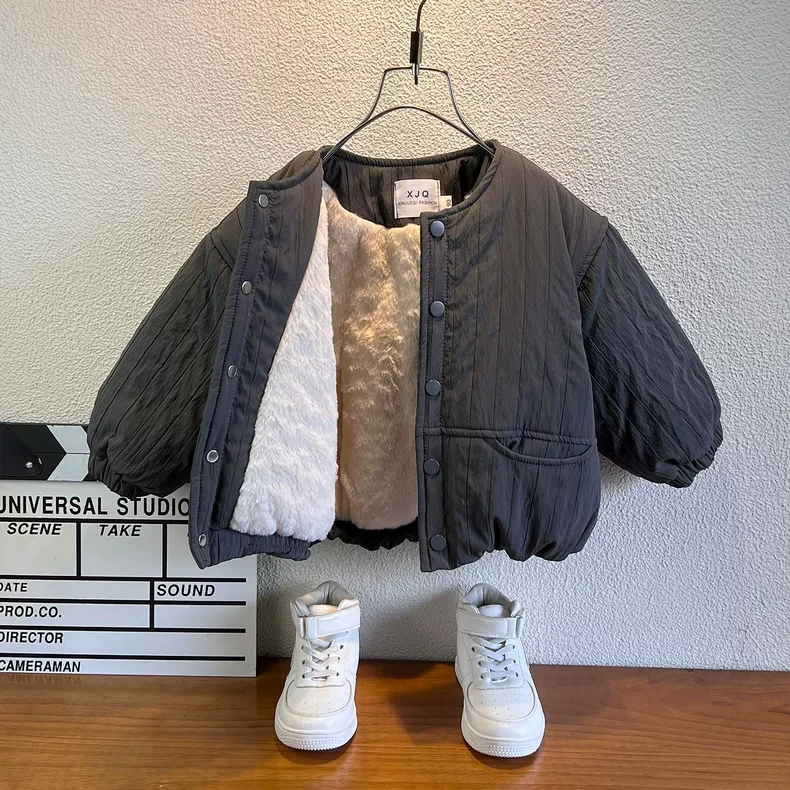 男童加绒外套秋冬装2025新款冬季小童宝宝棉内胆保暖儿童棉服加厚