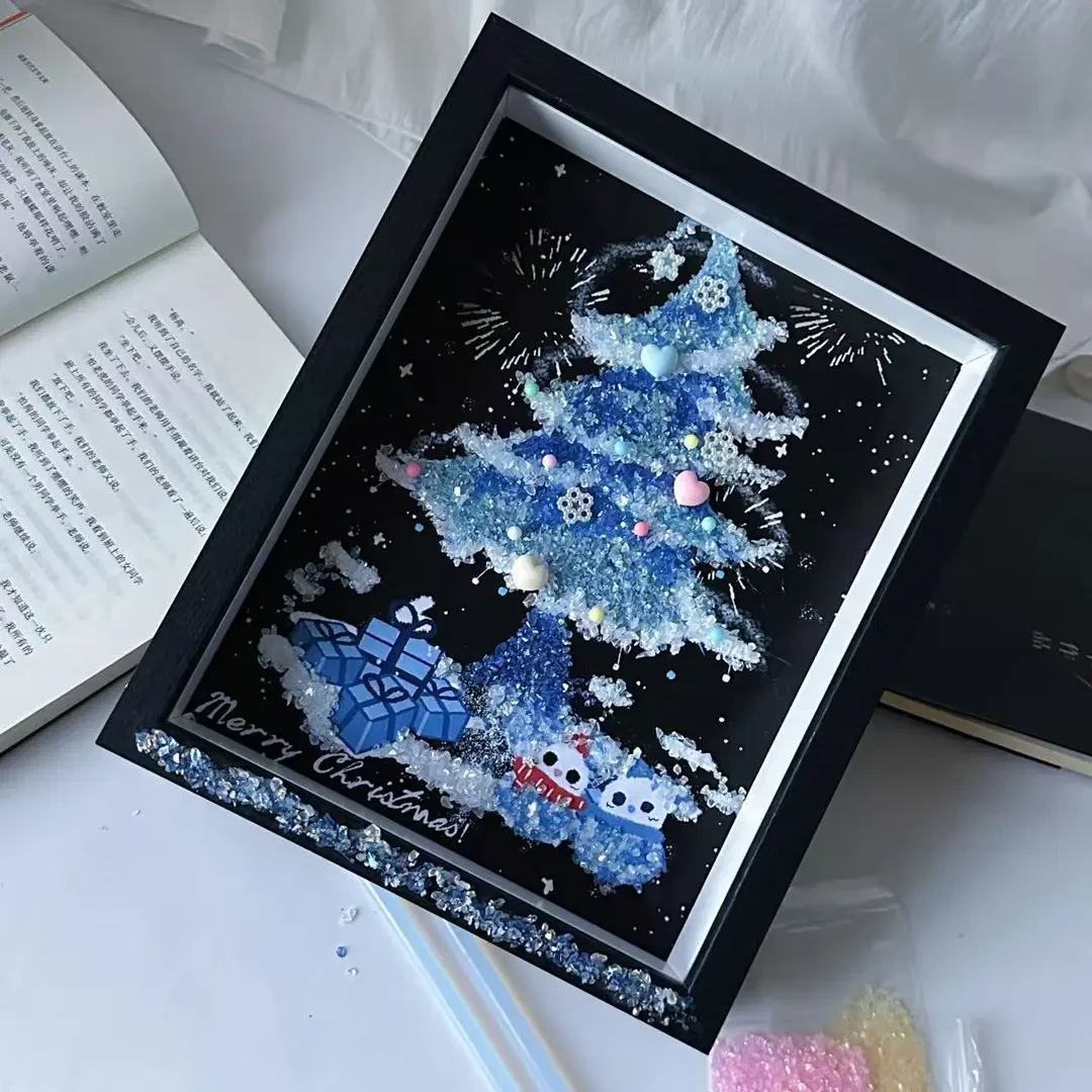 【歪彼】圣诞节新款圣诞树碎石水晶相框diy材料包桌面摆件送女友