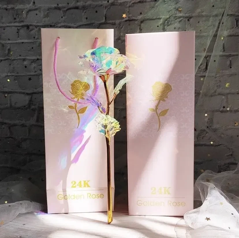 【桃气】七彩玫瑰花七夕礼物永生花星空彩金玫瑰花烂漫永恒创意玩具