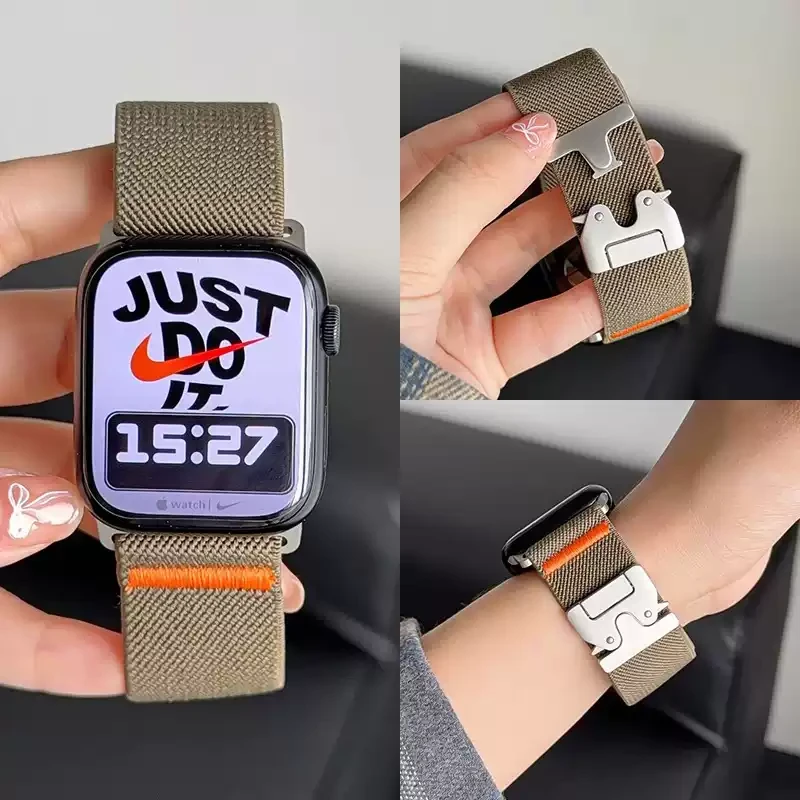 降落伞尼龙弹力手表带适用于苹果手表iWatch10/9/8代S10表带apple