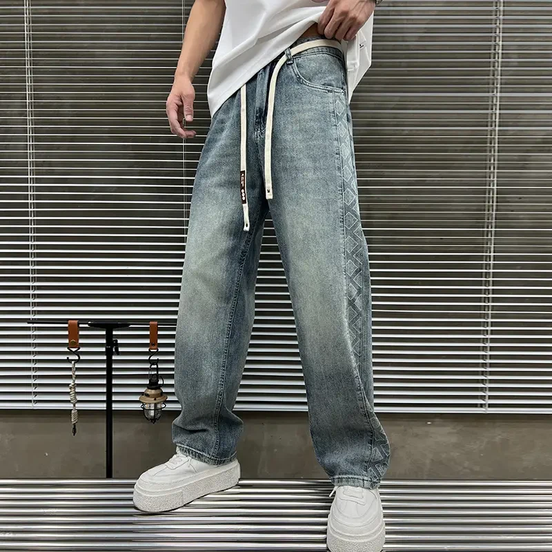 高端春装潮流牛仔裤男士男款宽松直筒新款潮牌春秋休闲时尚长裤子