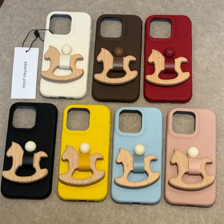 ins简约皮质创意立体木马环扣适用16promax新款手机壳15pro个性14