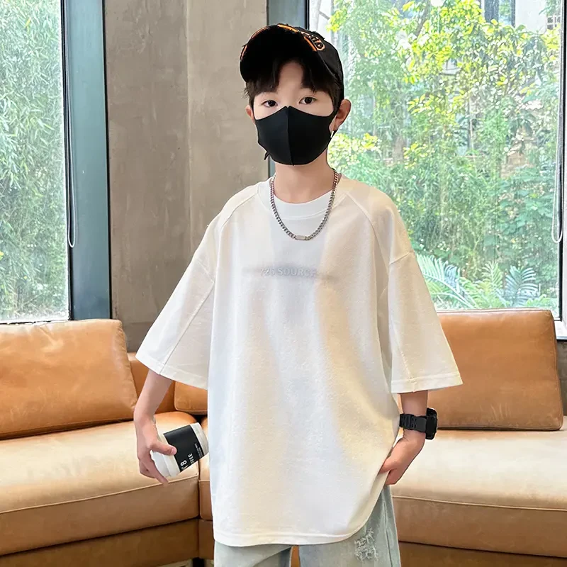 男童夏季短袖T恤白色帅气2025新款中大童宽松半袖潮T男孩半袖体恤