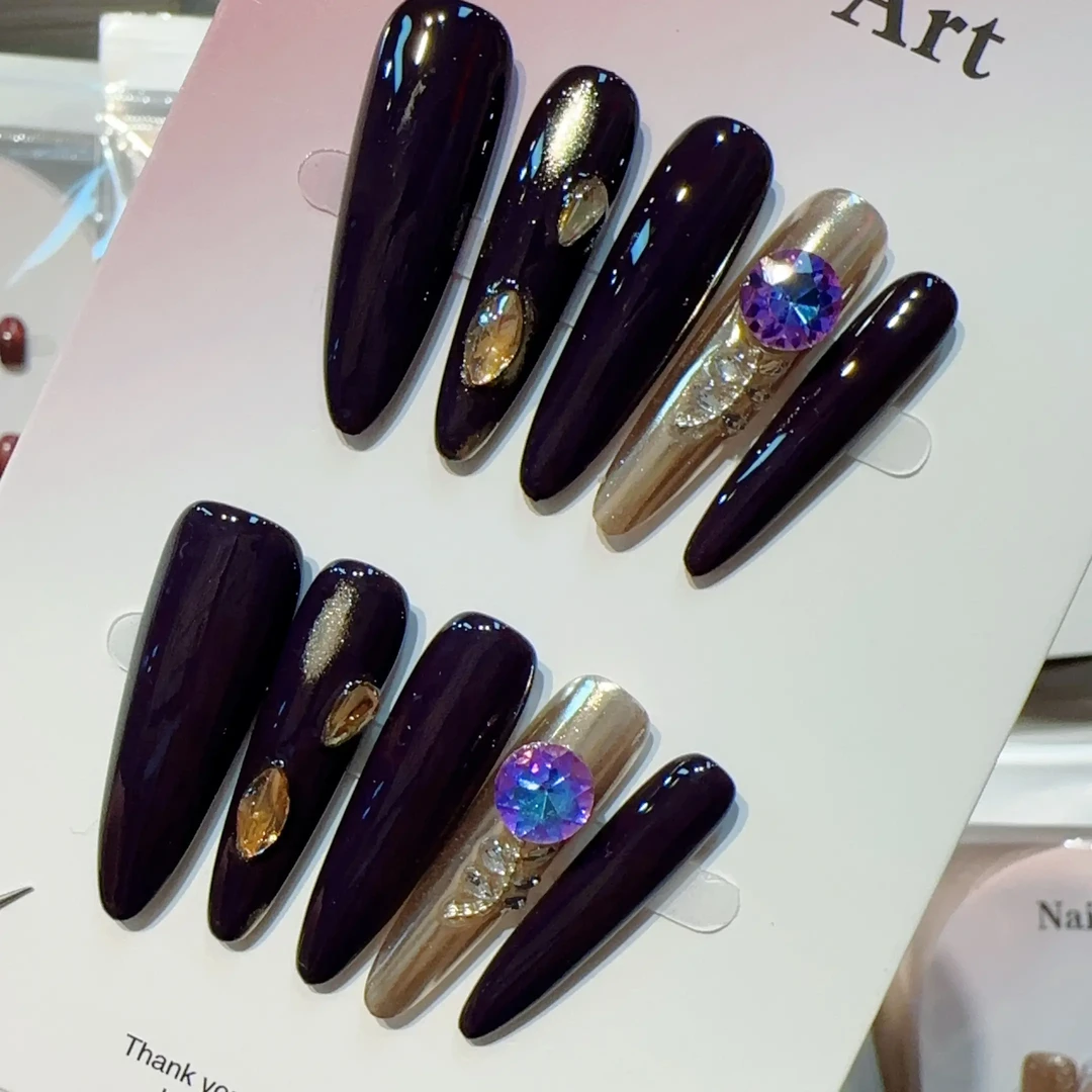 干枯玫瑰暗黑风格魔镜粉爆闪堆钻纯穿戴甲御姐风美甲4.0细狗手工