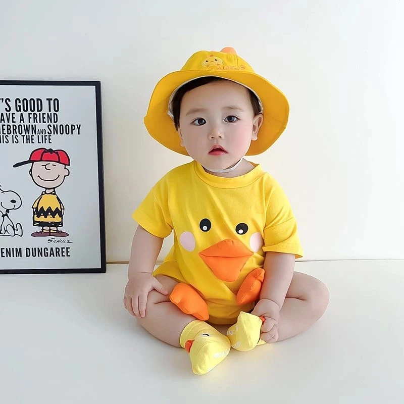【宝宝夏季连体衣】婴儿短袖哈衣男女宝宝小黄鸭连体衣新生儿包屁衣