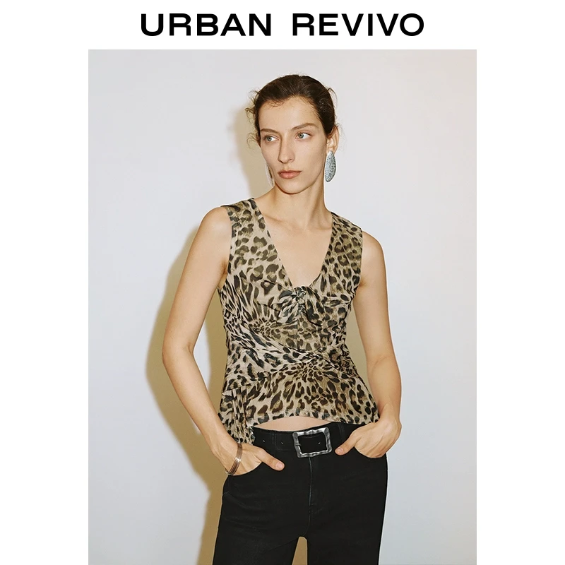 UR2025春季新品女装欧若风潮流复古不对称豹纹印花背心UWJ450003
