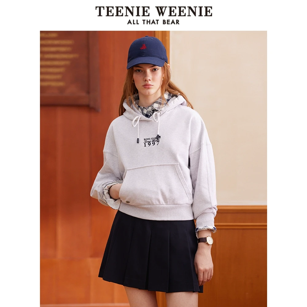 TeenieWeenie小熊25春新款简约字母连帽宽松学院卫衣TTMW251203P