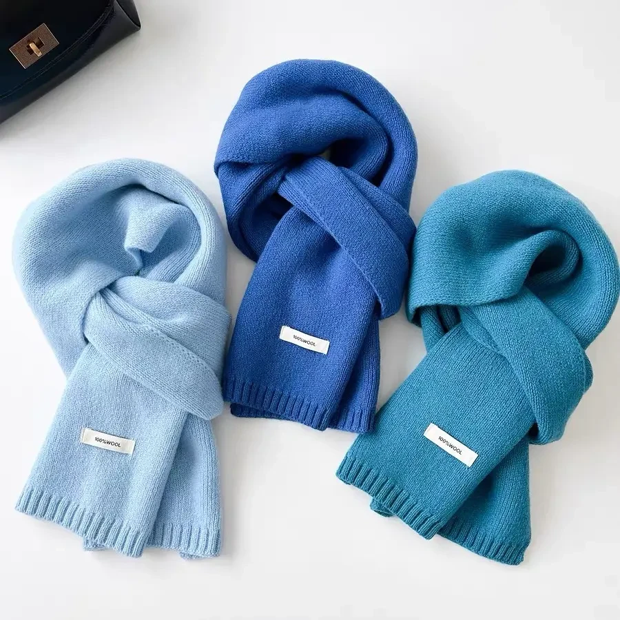 100%羊毛韩系纯色纯保暖针织百搭秋冬围巾