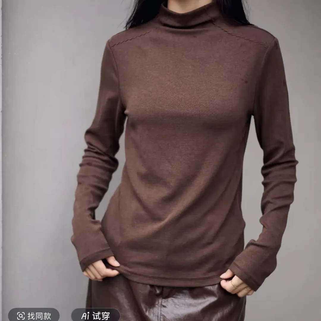 【贵姿】女士新款薄秋冬长袖时尚百搭休闲套头绵羊毛针织打底衫