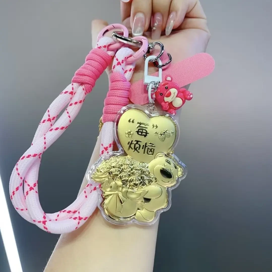 含金工艺品【深圳水贝】【莓烦恼 草莓熊】限定手捧玫瑰花挂件钥匙扣
