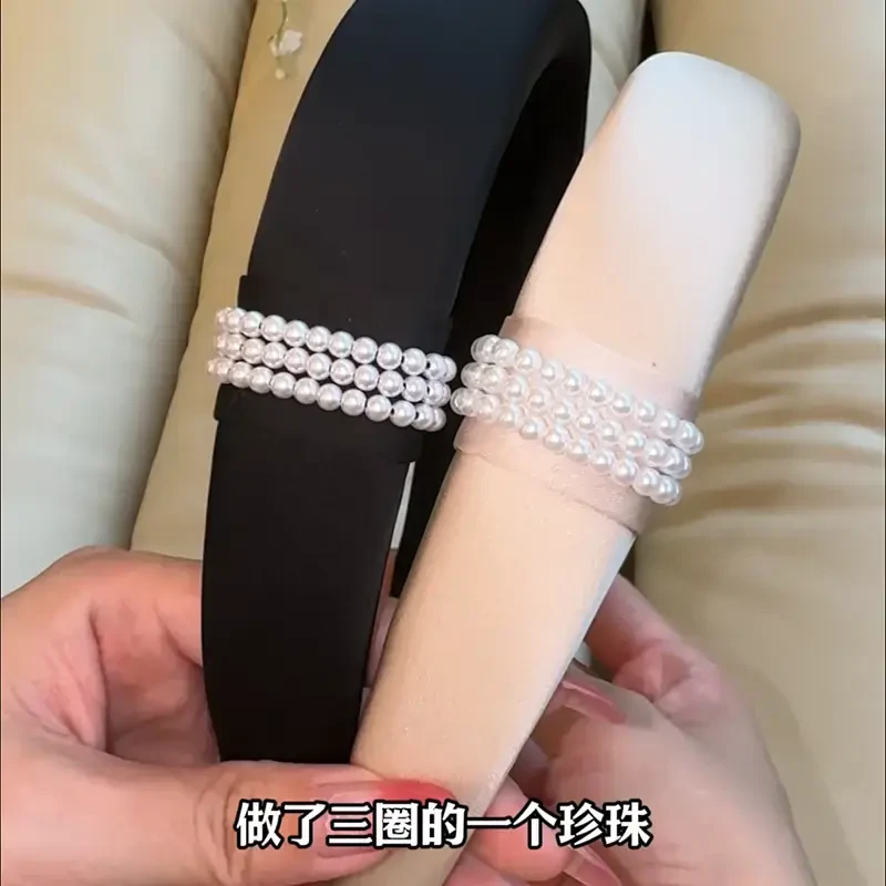 赵露思同款高亮珠宽版发箍增高颅顶米色黑色百搭网红气质简约可爱