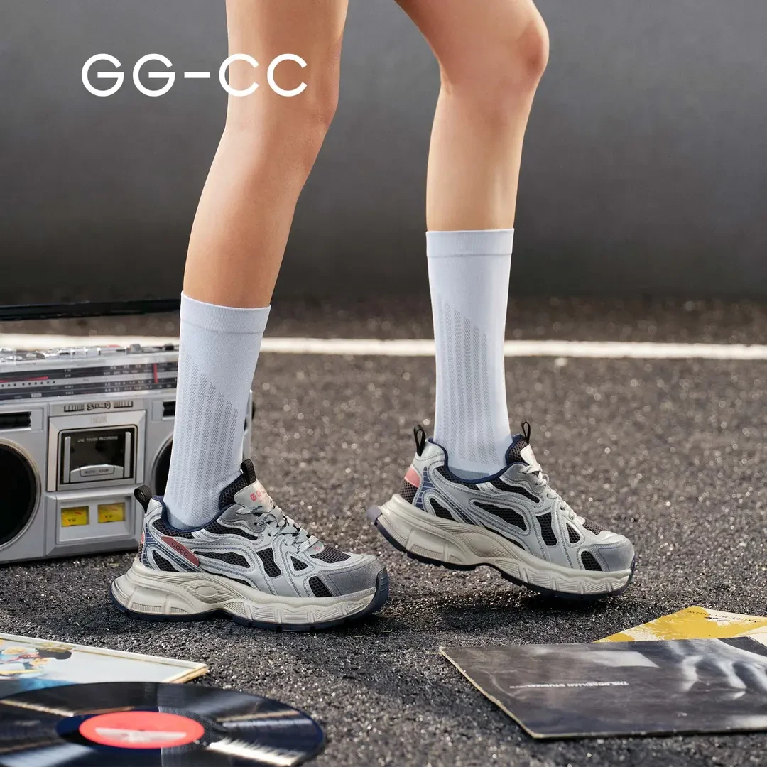 GGCC女鞋老爹鞋春季新款潮流厚底灰色增高擦色做旧运动鞋休闲鞋女