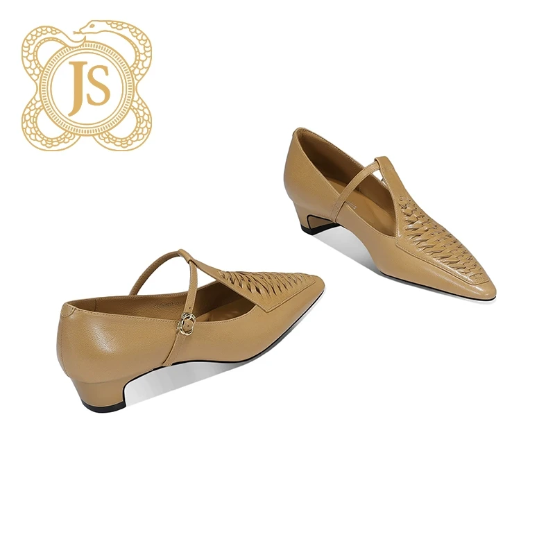 已开价，0791D525217金色头层牛皮女鞋显瘦又时髦粗跟T字带玛丽珍