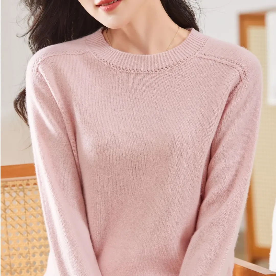 7306圆领100%纯羊毛女毛衣秋冬新款宽松慵懒高级感针织打底衫