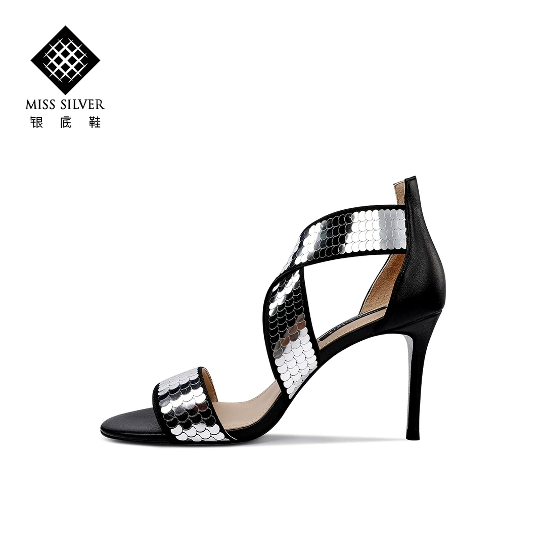 凉鞋女仙女风高跟鞋新款百搭夏天时尚细跟性感一字带露趾亮片女鞋