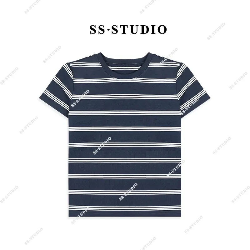 【SUSU】春夏条纹撞色简约修身圆领T恤百搭休闲短袖上衣SS-5012