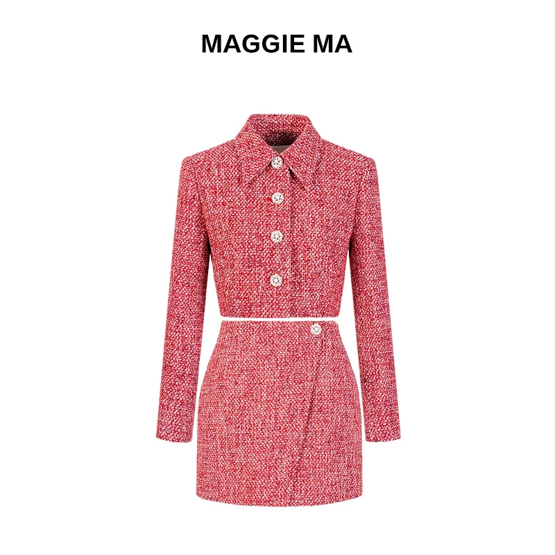 MAGGIE MA马婧设计师款气质精致女人优雅粗花呢小香风套装裙004D